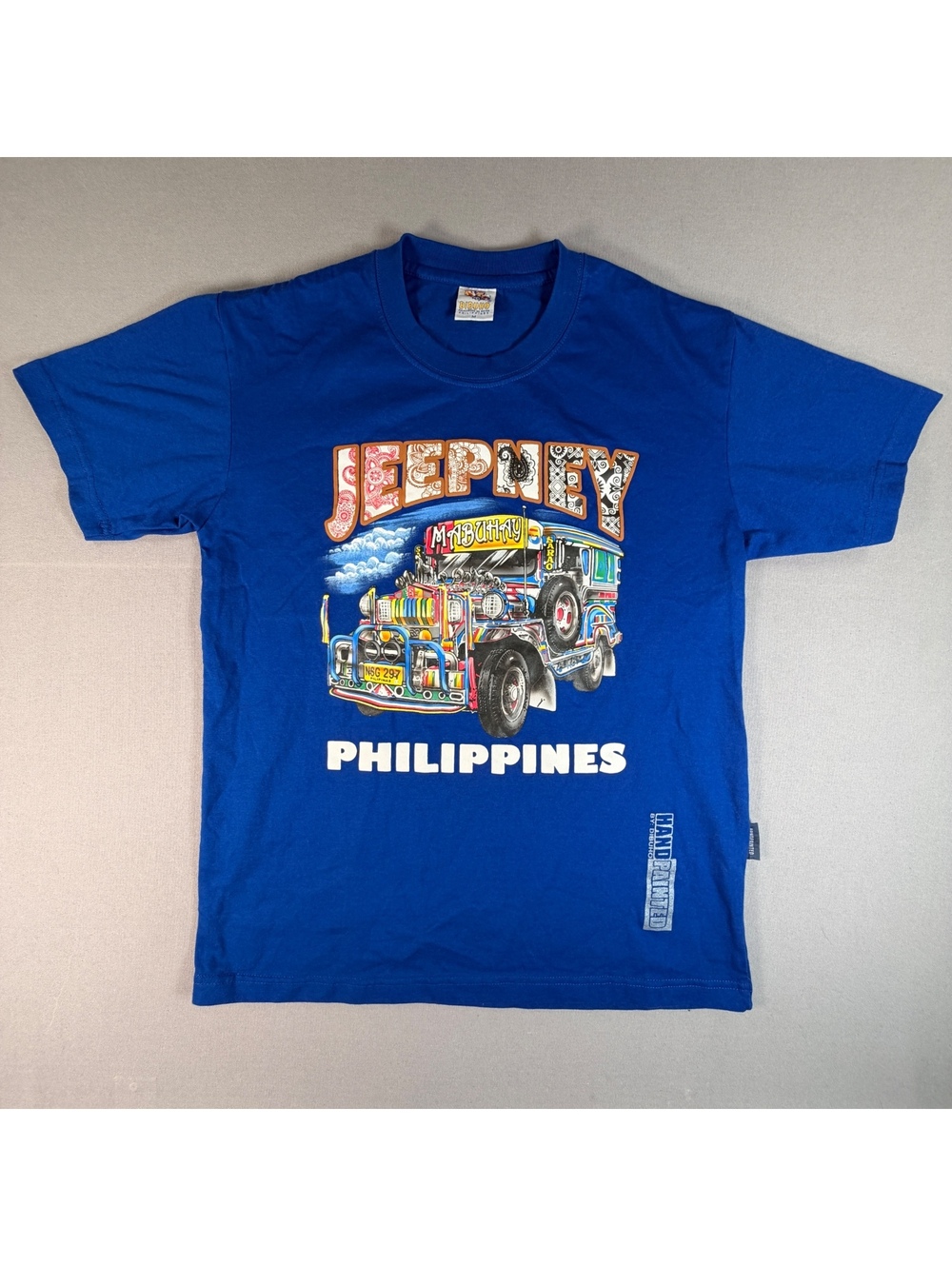 VTG Dibuho Philippines Shirt Unisex M Hand Painted Jeepney Art Blue Souvenir Tee